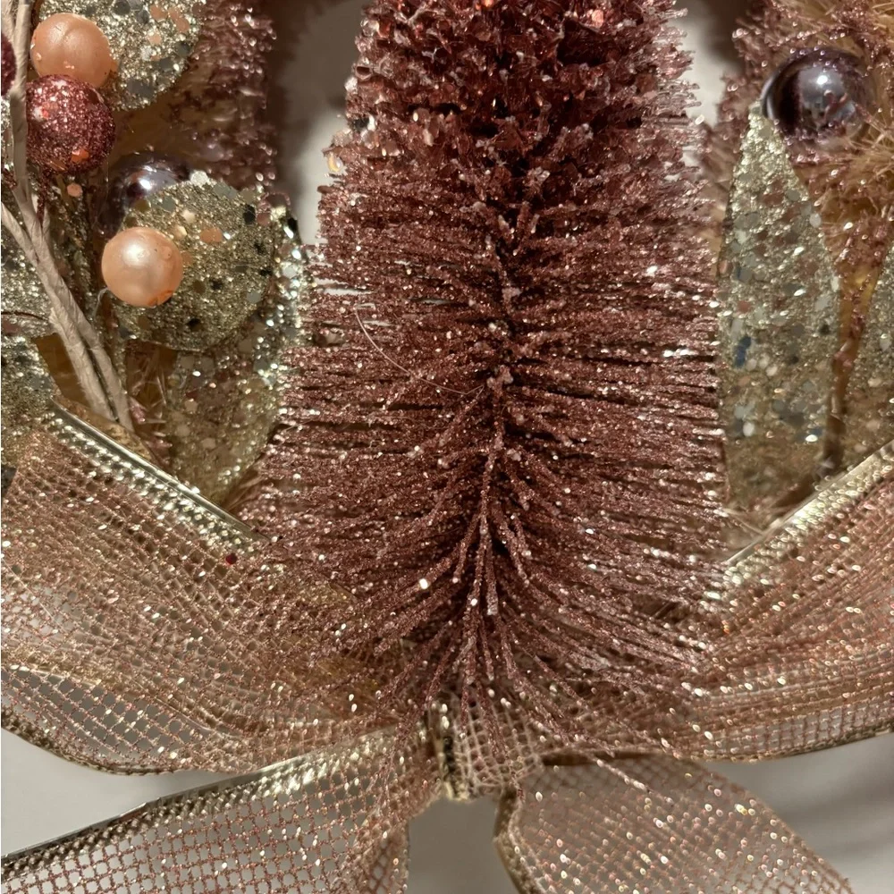 Rose Gold and Ivory Sisal Christmas Wreath Pearl Handmade
